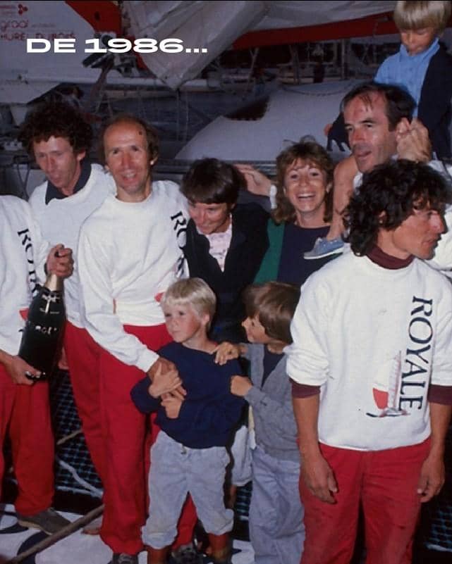 De 1986… : l'équipage du maxi catamaran Royale de Loïc Caradec